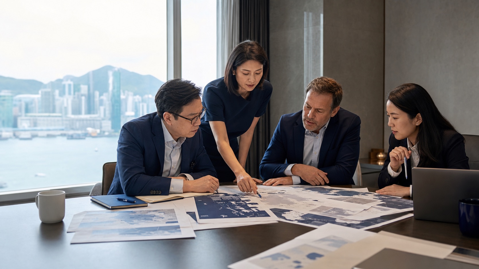 Senior consultants and client leaders working through an international strategy in Hong Kong